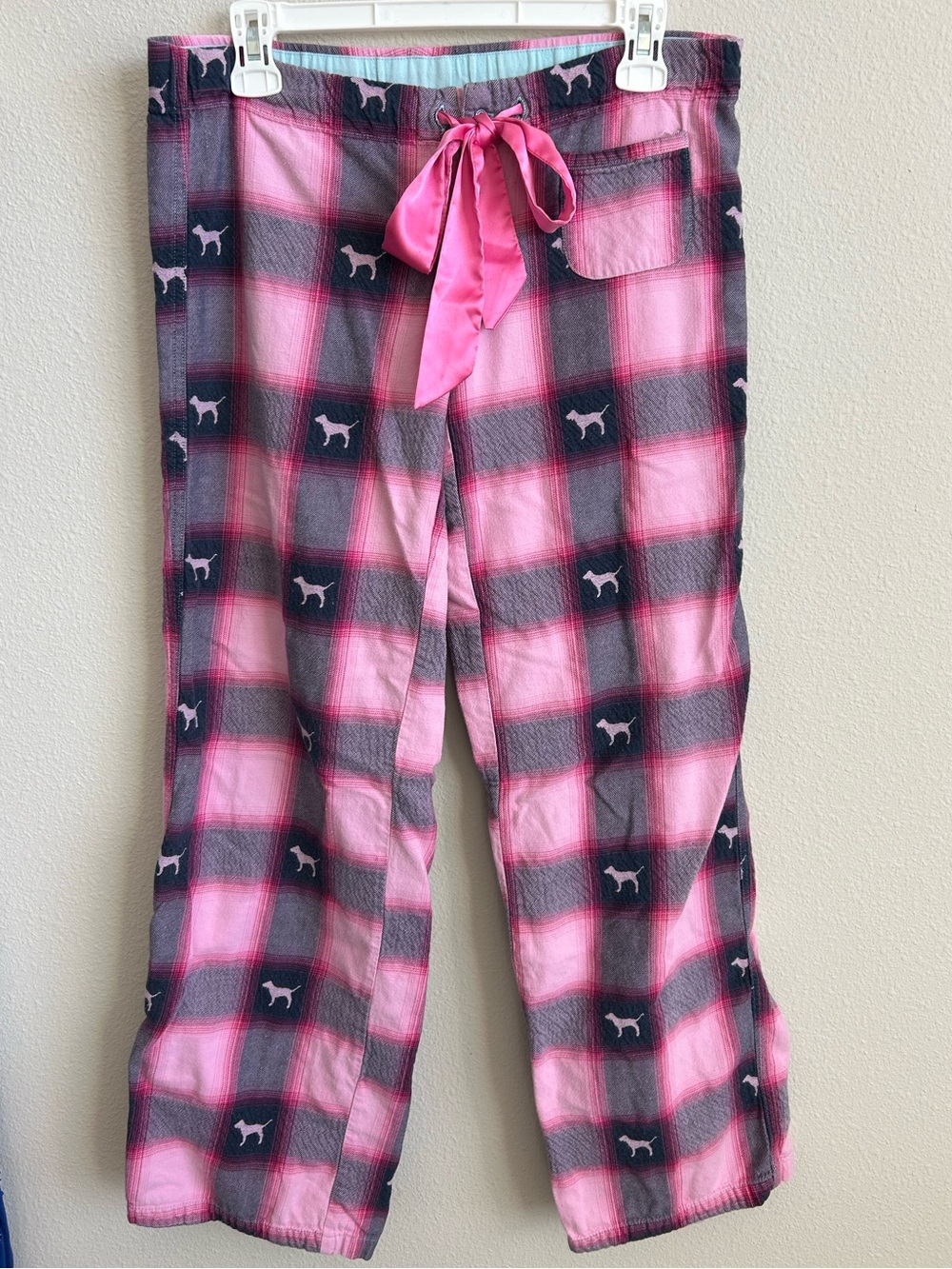 Y2K 2007 Victoria’s Secret PINK, Blue & Pink  Plaid Pajama Pants with Dog Print